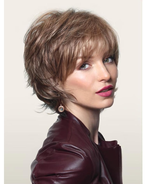 Brown Easy Layered Wavy Short Capless Synthetic Women Wigs