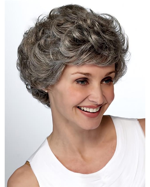 Comfortable Wavy Short Hand-Tied Synthetic Grey Women Wigs