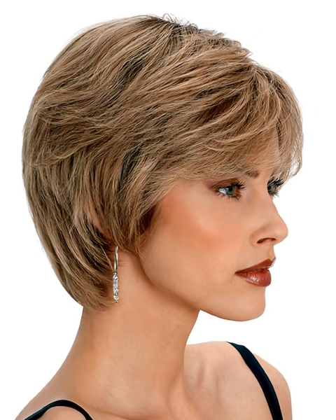 Blonde Short Straight Wavy Capless Remy Human Hair Great Women Wigs