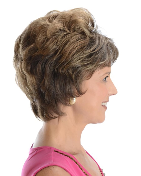 Sleek Brown Wavy Short Monofilament Human Hair Celebrity Women Wigs For Cancer