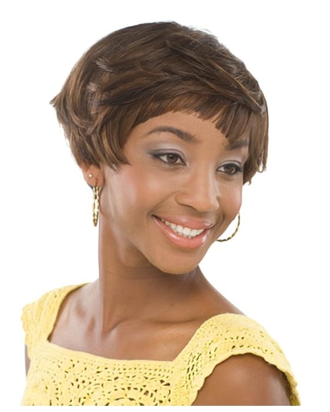 Gorgeous Brown Wavy Short Capless Human Hair African American Women Wigs