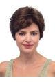 Easeful Brown Short Wavy With Bangs Lace Human Hair Women Wigs