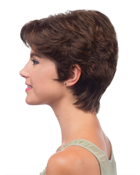 Easeful Brown Short Wavy With Bangs Lace Human Hair Women Wigs