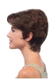 Easeful Brown Short Wavy With Bangs Lace Human Hair Women Wigs