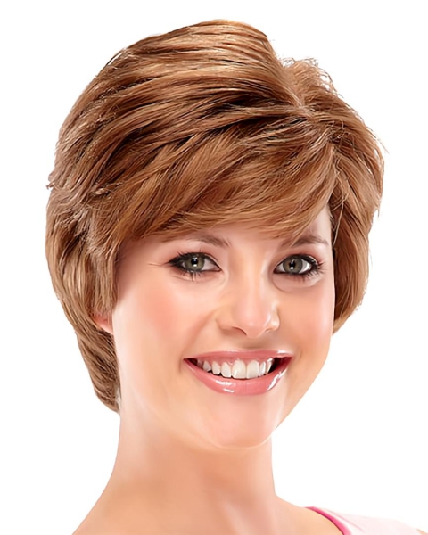 High Quality Auburn Layered Wavy Short Monofilament Human Hair Women Wigs