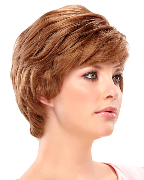 High Quality Auburn Layered Wavy Short Monofilament Human Hair Women Wigs