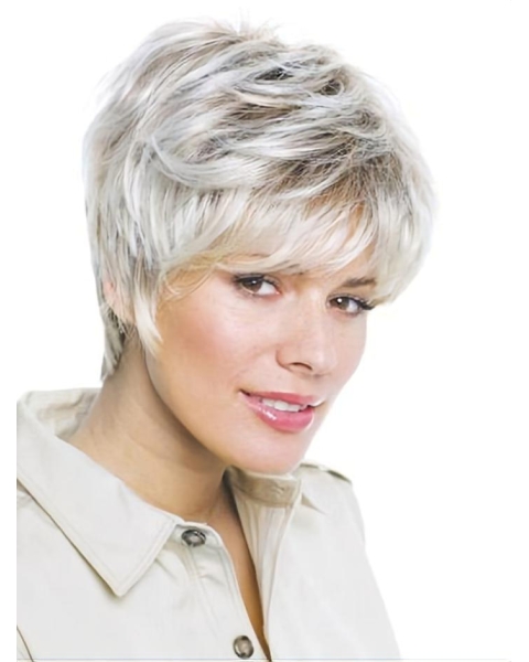 Modern Wavy Short Lace Front Synthetic Grey Women Wigs