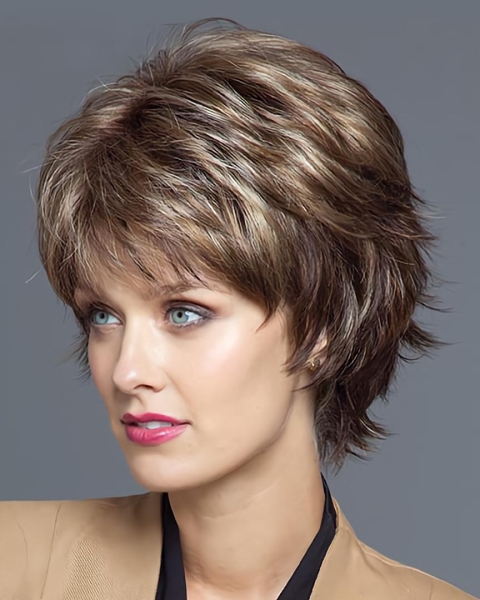 Sassy Brown Wavy Short Layered Capless Synthetic Women Wigs