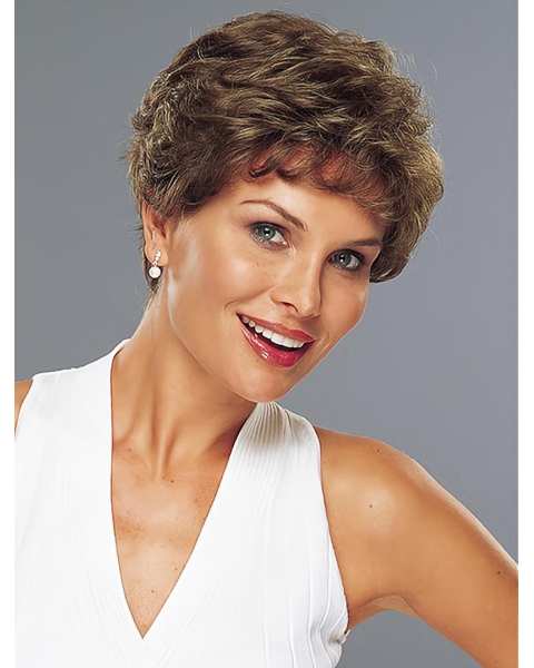 Refined Brown Wavy Short Hand-tied Classic Human Hair Women Wigs