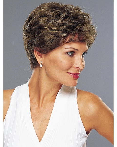 Refined Brown Wavy Short Hand-tied Classic Human Hair Women Wigs