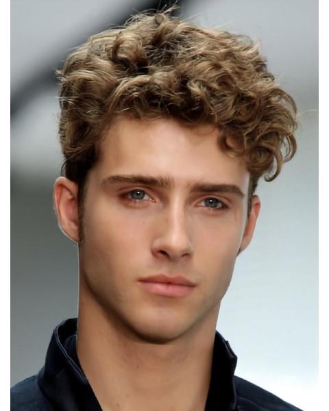 No-fuss Brown Wavy Short Capless Synthetic Men Wigs