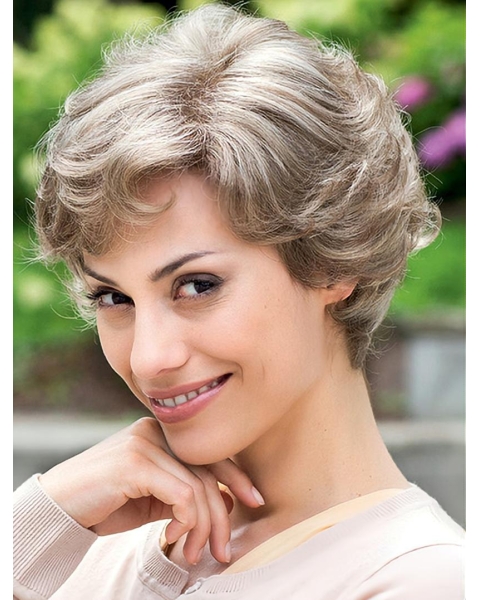 Great Wavy Short Hand-Tied Synthetic Grey Women Wigs