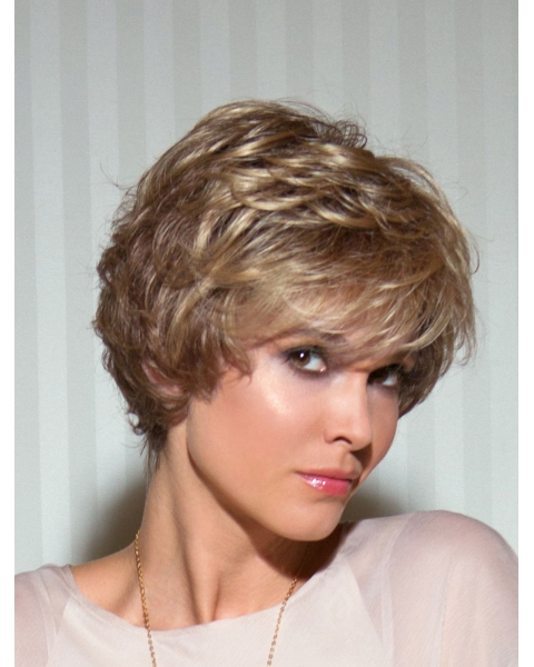 Faddish Blonde Wavy Layered Short Lace Synthetic Women Wigs