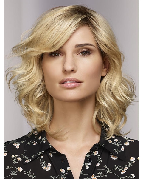 16"Blonde Shoulder Length Curly Monofilament Synthetic Women Bobs Wigs