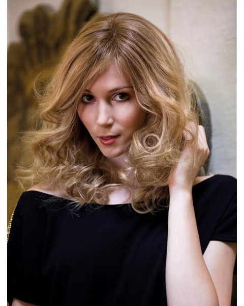  No-fuss 14" Shoulder Length Blonde  Curly Without Bangs Capless Synthetic Women Wigs