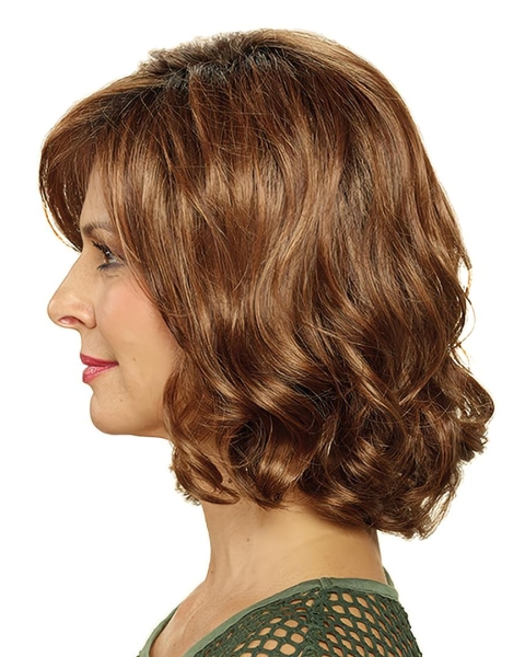 Shoulder Length Brown Curly Without Bangs Lace Front Synthetic Women Wig