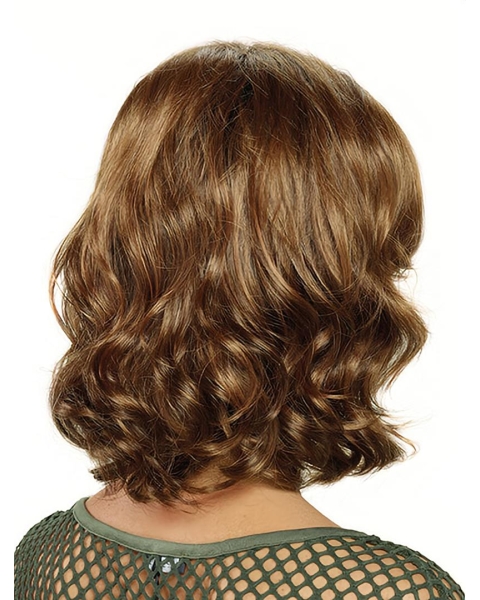 Shoulder Length Brown Curly Without Bangs Lace Front Synthetic Women Wig