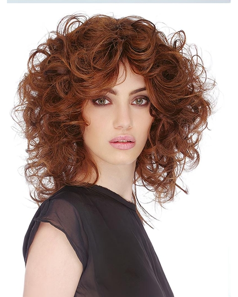 Auburn Curly Shoulder Length  Monofilament 12" Human Hair Women Wigs 