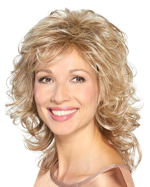 Platinum Blonde  Curly 14" Shoulder Length Capless  Synthetic Medium Length Women Wigs