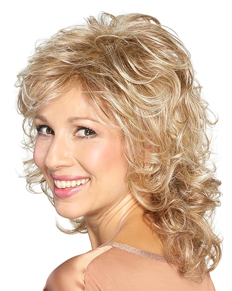 Platinum Blonde  Curly 14" Shoulder Length Capless  Synthetic Medium Length Women Wigs