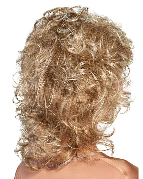 Platinum Blonde  Curly 14" Shoulder Length Capless  Synthetic Medium Length Women Wigs