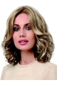 Blonde Shoulder Length  Curly  Without Bangs Lace Front Synthetic  Medium Length Women Wigs