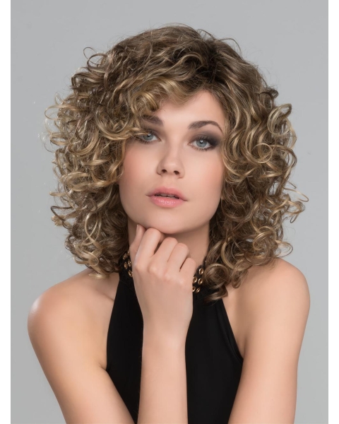 Brown 12" Curly Shoulder Length Lace Front Classic Synthetic Women Wigs