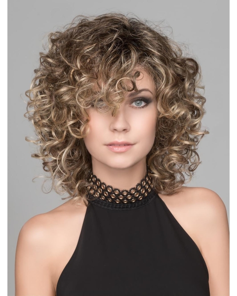 Brown 12" Curly Shoulder Length Lace Front Classic Synthetic Women Wigs