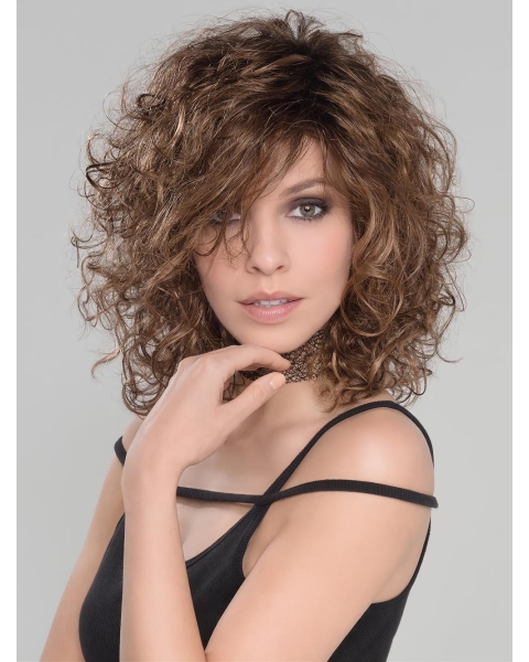 Brown 14" Curly Shoulder Length Lace Front Classic Synthetic Women Wigs