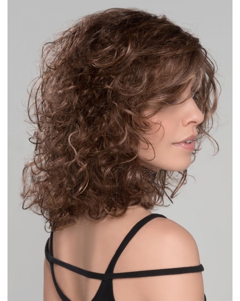 Brown 14" Curly Shoulder Length Lace Front Classic Synthetic Women Wigs