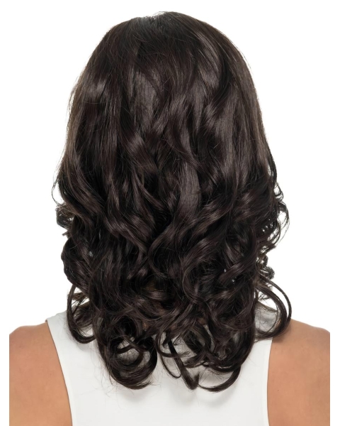 Black Curly Shoulder Length Without Bangs  14" Monofilament Synthetic Wigs For Cancer Patients