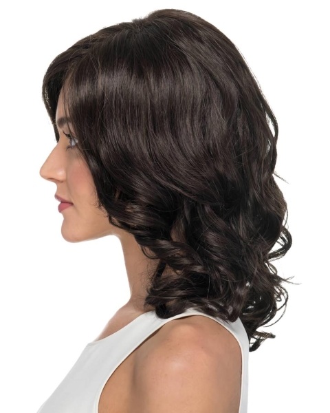 Black Curly Shoulder Length Without Bangs  14" Monofilament Synthetic Wigs For Cancer Patients