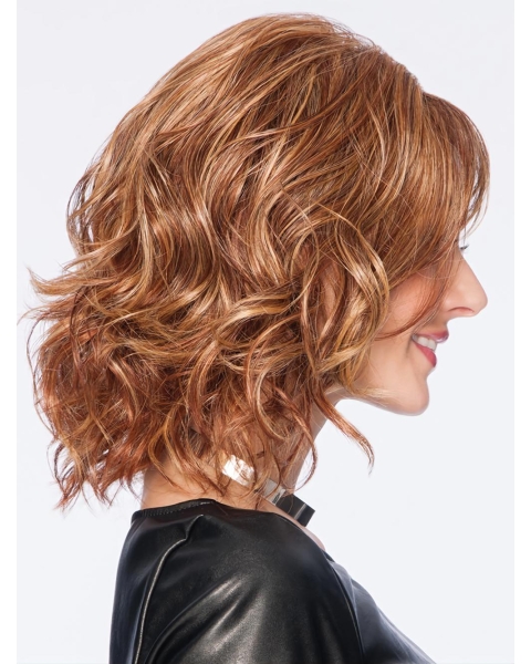 Curly Brown Layered Shoulder Length With Bangs Synthetic Capless Women Wigs