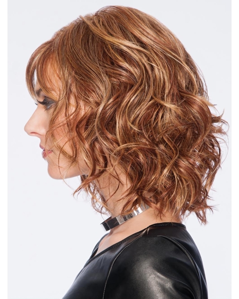 Curly Brown Layered Shoulder Length With Bangs Synthetic Capless Women Wigs