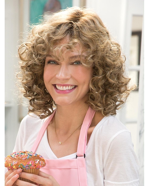 Popular 12" Curly Shoulder Length Layered Mono Synthetic Women Wigs