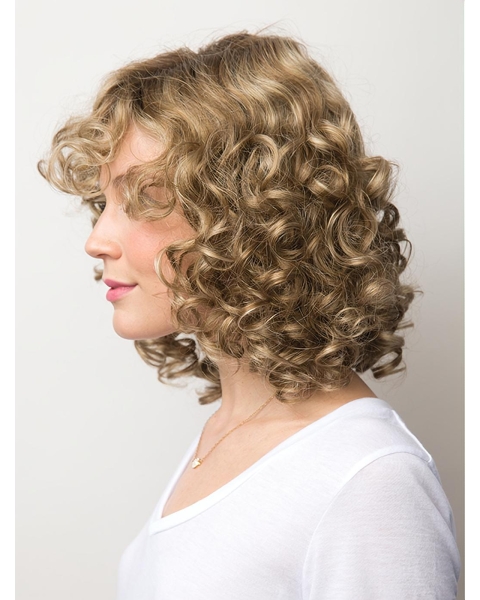 Popular 12" Curly Shoulder Length Layered Mono Synthetic Women Wigs