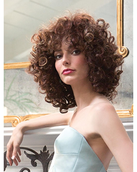 Affordable Medium  Brown Curly Mono Synthetic Women Wigs