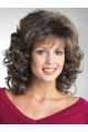 Brown Curly Shoulder Length Capless Classic Synthetic Women Wigs