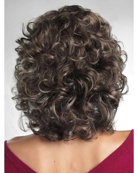 Brown Curly Shoulder Length Capless Classic Synthetic Women Wigs