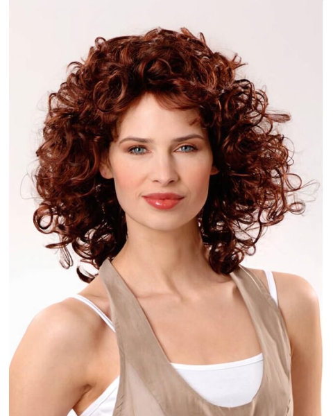 Amazing Curly Auburn Layered Lace Front Human Hair Affordable Women Wigs