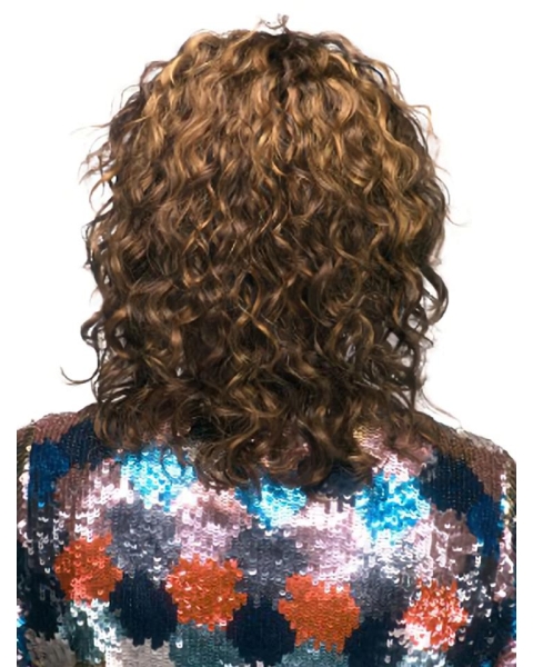 Designed Auburn Curly Shoulder Length Capless Human Hair African American Women Wigs