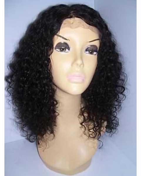 Natural Black Curly Shoulder Length Lace Front Remy Human Hair Women Wigs