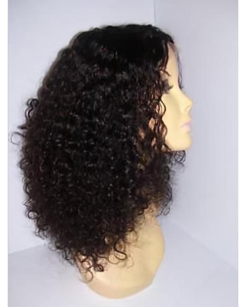 Natural Black Curly Shoulder Length Lace Front Remy Human Hair Women Wigs