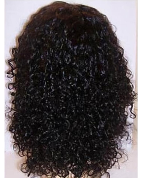 Natural Black Curly Shoulder Length Lace Front Remy Human Hair Women Wigs