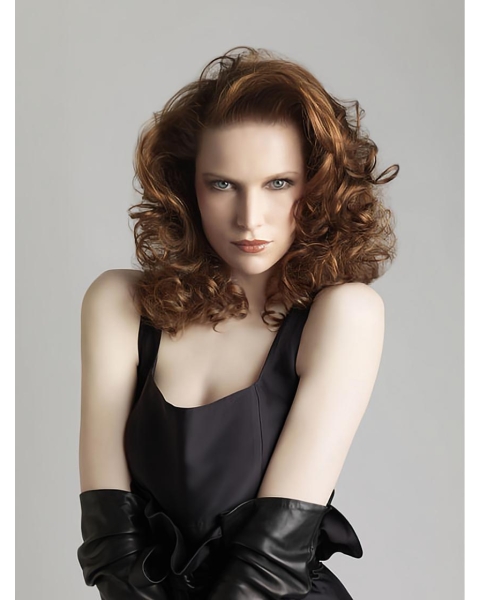 Fabulous Auburn Curly Shoulder Length Hand-Tied Synthetic Women Celebrity Wigs