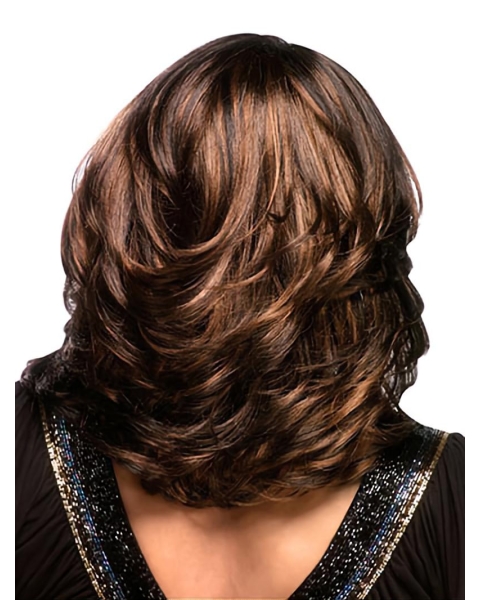 Style Brown Curly Shoulder Length Capless Synthetic African American Women Wigs