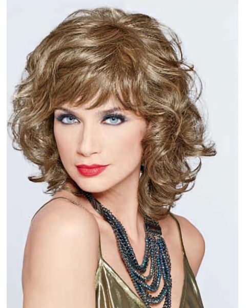 Hairstyles Blonde Curly Shoulder Length Lace Front Classic Synthetic Women Wigs