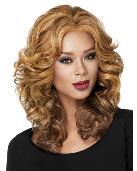 Blonde Medium Curly Capless Synthetic Glamorous Women Wigs