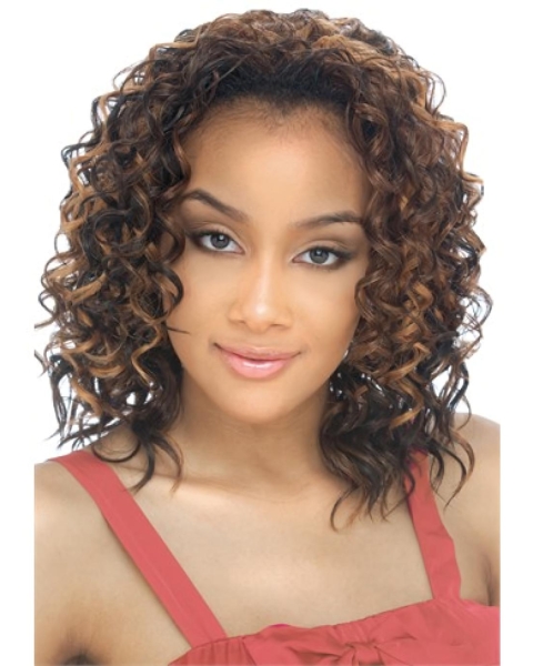 Comfortable Blonde Curly Shoulder Length Capless Human Hair Wigs & Half Wigs