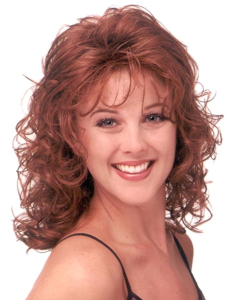 Good Red Curly Shoulder Length Capless Classic Synthetic Women Wigs